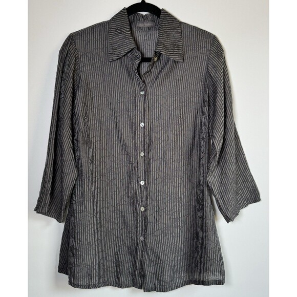 Cut Loose XS Blouse Sheer Crinkle Stripe Tunic Artsy Button Front Made in USA - Picture 1 of 14